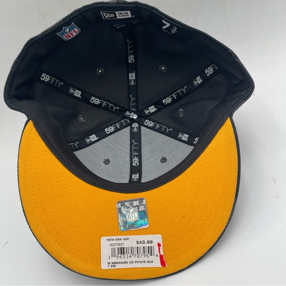 NEW ERA PITTSBURGH STEELERS MENS BLACK CAMO 59FIFTY FITTED HAT 7 3/8 - Picture 6 of 7